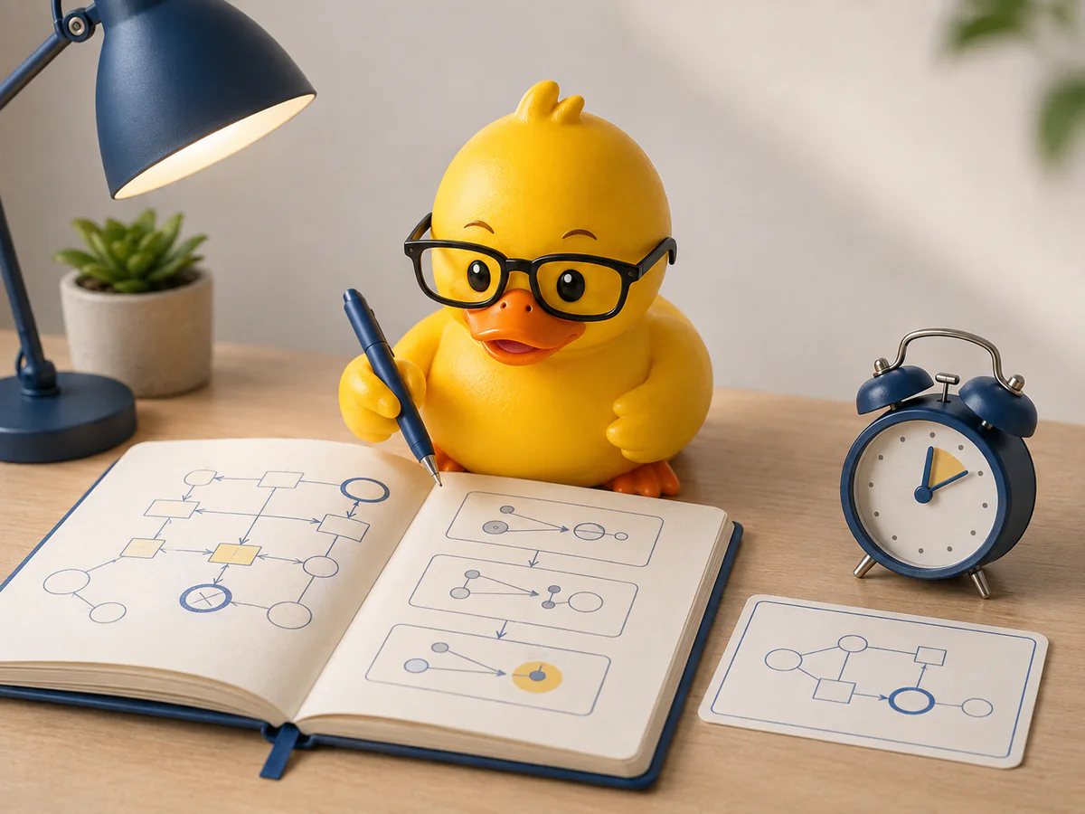 Mentaro duck learning a technical concept in a short focused lesson